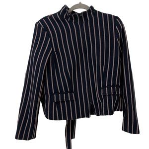Banana Republic navy with white and red stripes blazer. Has a tie in the back.